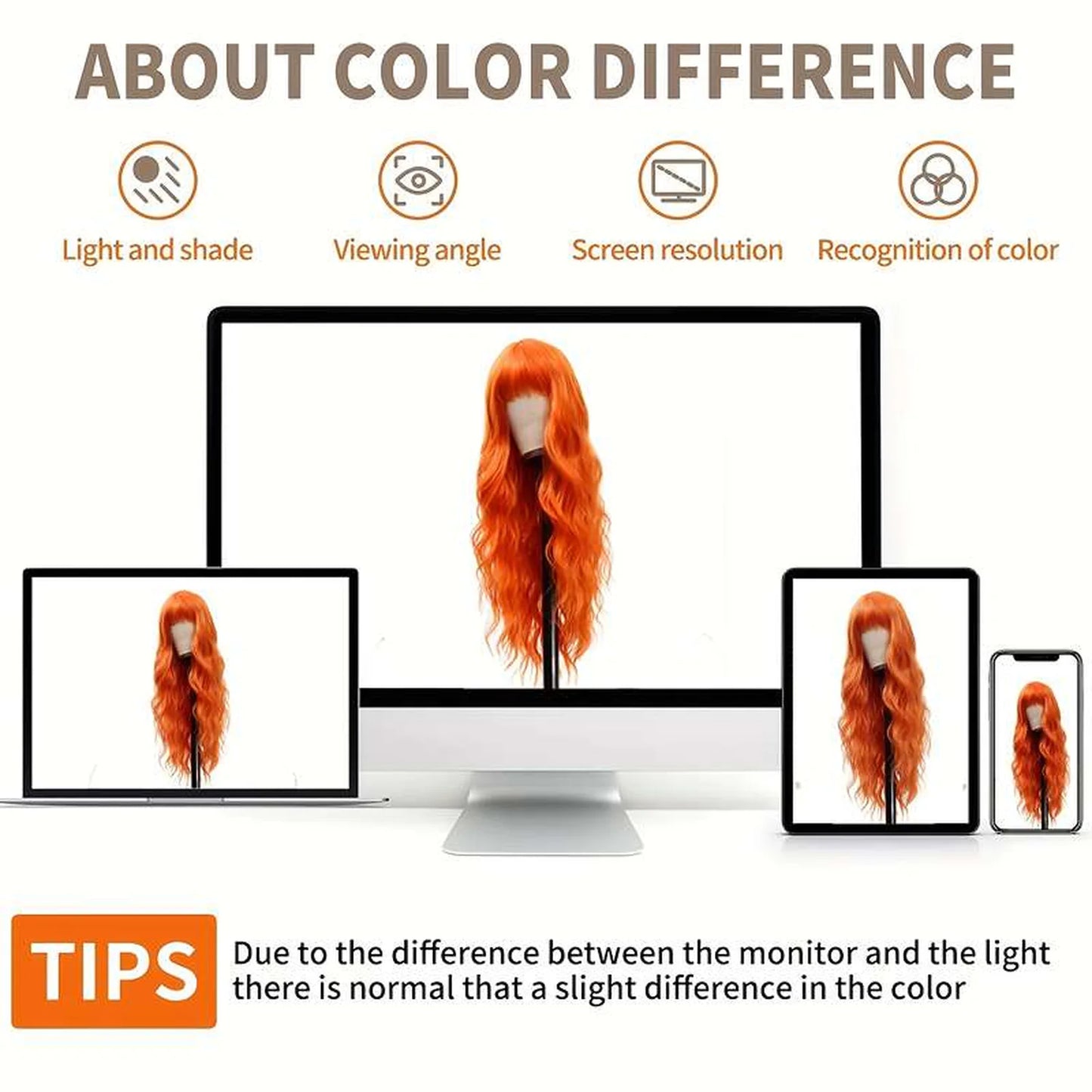 Heat-resistant synthetic fiber detail closeup premium orange wig material construction quality view