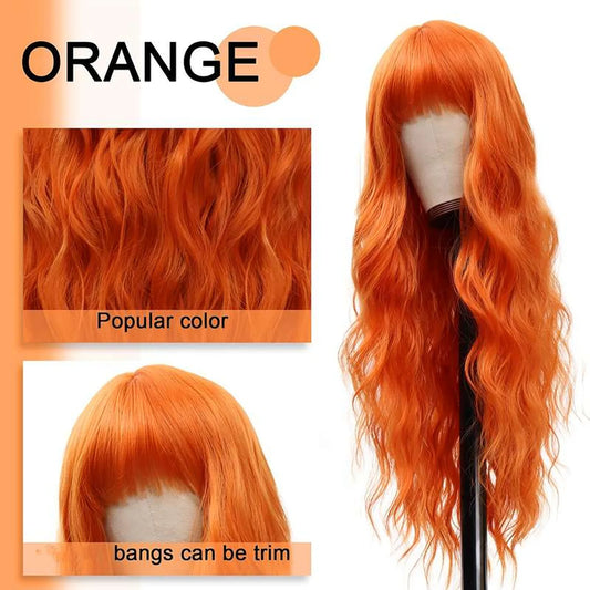 Orange synthetic wig fiber texture closeup showing wavy pattern and heat-resistant quality details