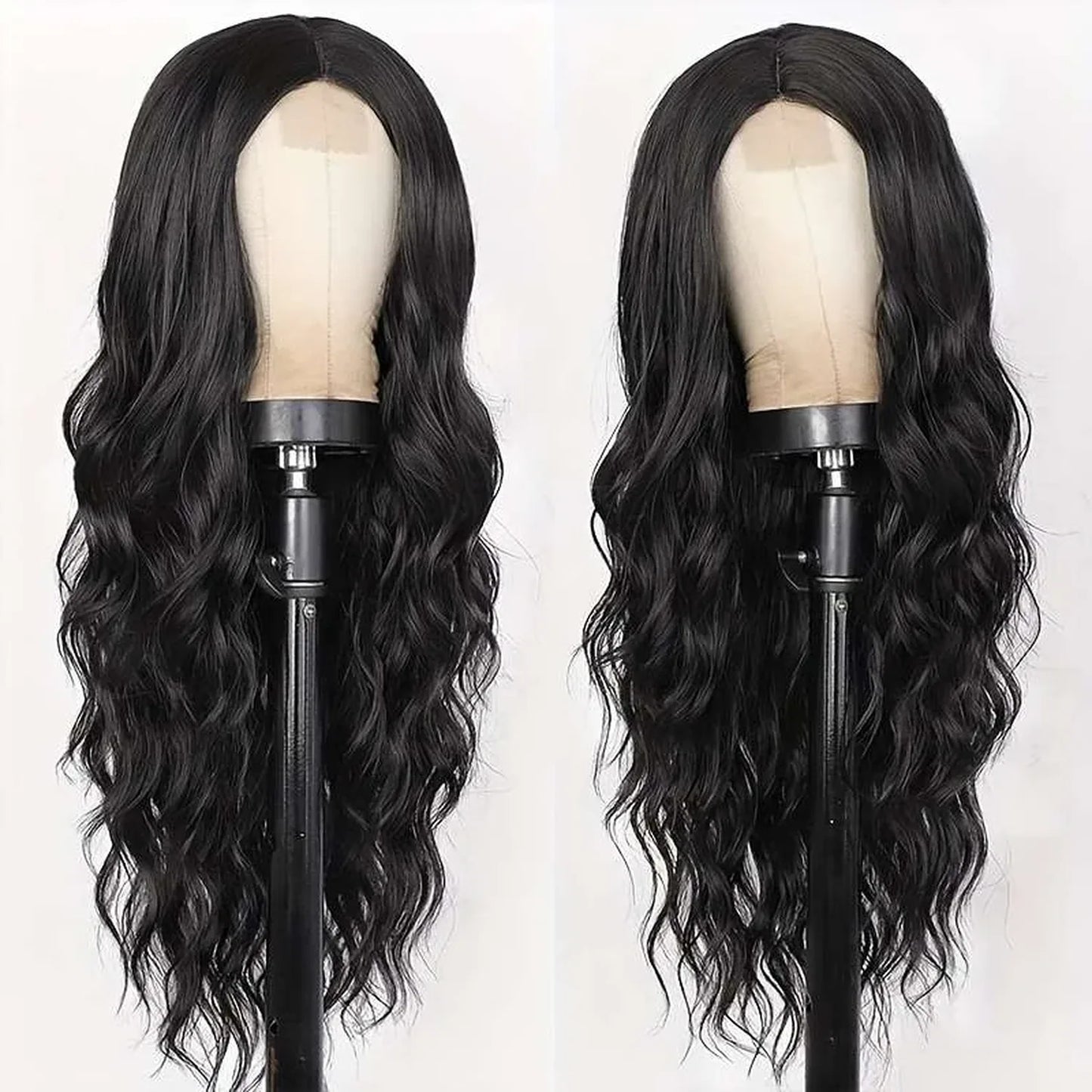 Pre-styled wavy synthetic wig ready to wear, shake and go convenience, no styling needed