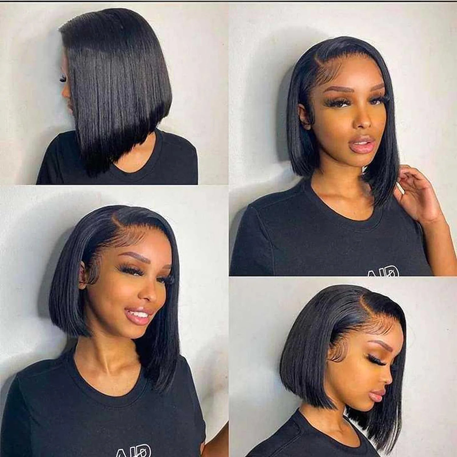 13x4 lace front bob wig human hair natural black four women comparison different angles
