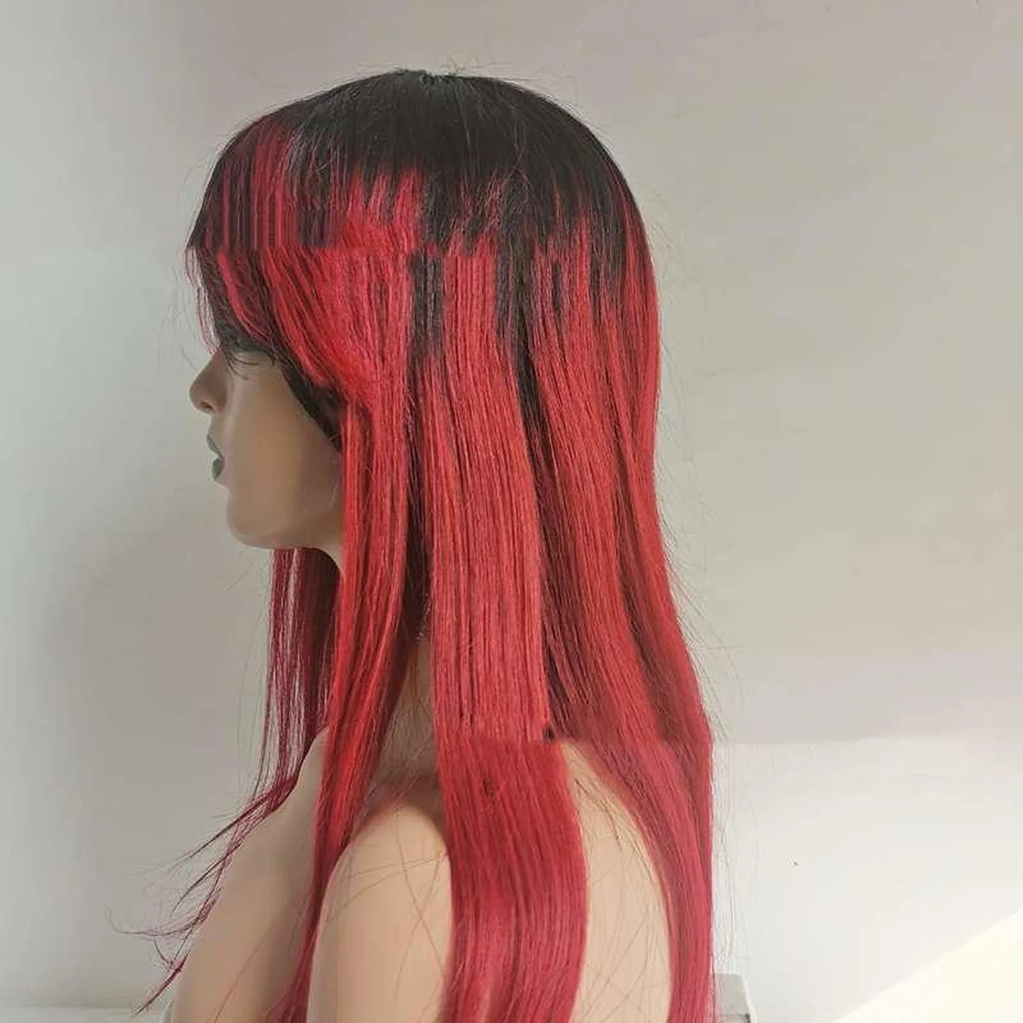 Straight wig human hair red ombre tangle-free shedding-free natural texture long length silky