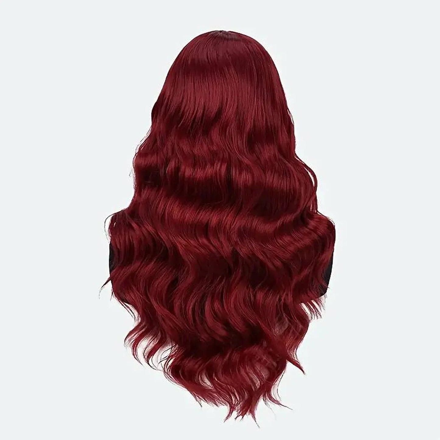 Long wavy red synthetic wig 24 inch heat resistant back view full length