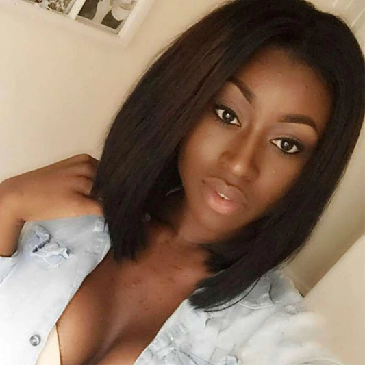 Lightweight synthetic bob wig natural black breathable cap ready to wear silky straight front angle