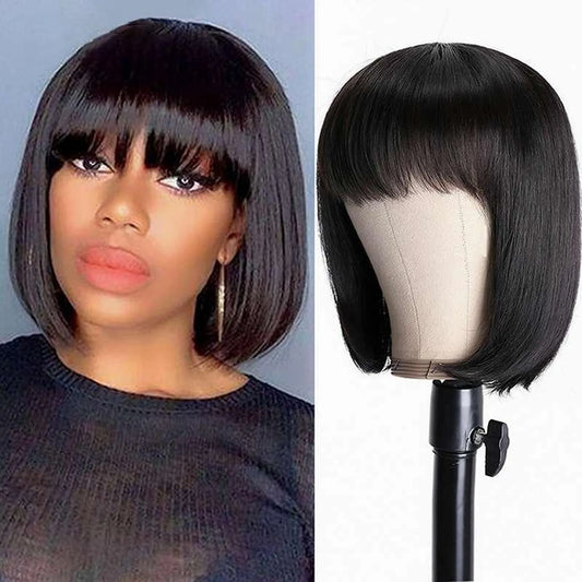 Human hair bob wig HD lace cap breathable construction adjustable straps combs detail view