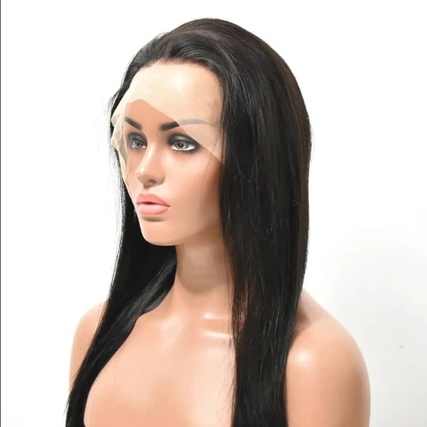 Straight black full length wig 13x4 lace front natural texture side view