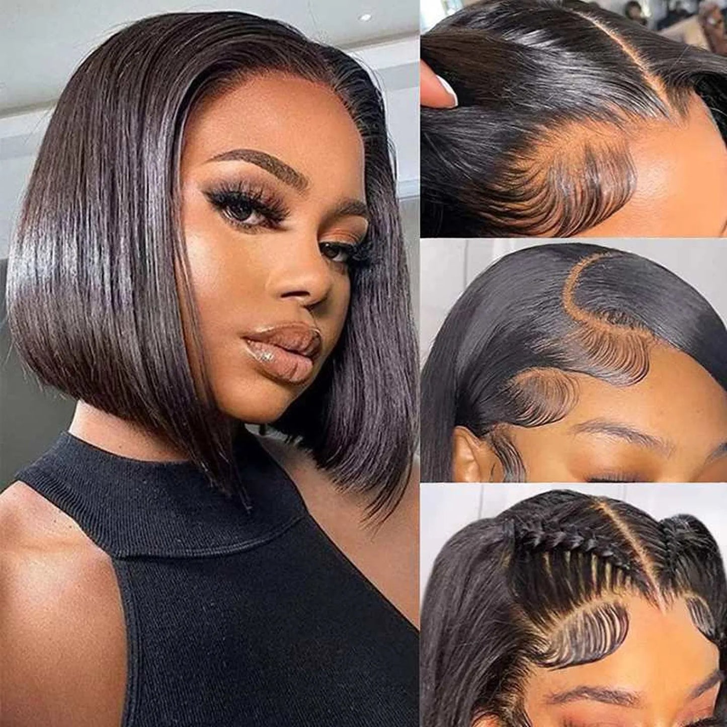 Straight bob human hair wig natural black with baby hairs and pre plucked hairline