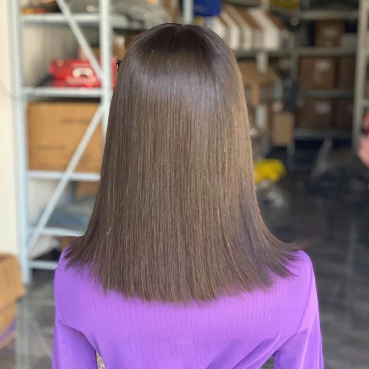 Straight bob wig human hair black back view blunt cut natural texture women