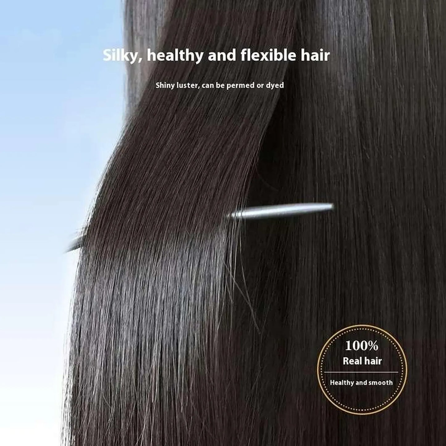 Straight human hair texture closeup natural black silky healthy flexible 100% real detail