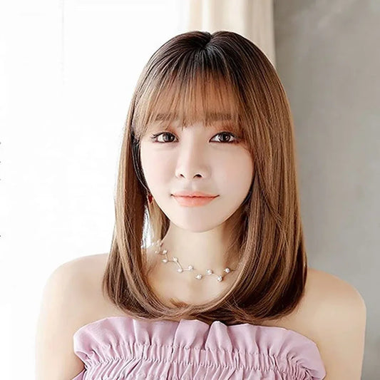 Synthetic kanekalon straight wig 18 inch natural hairline adjustable cap breathable mesh front view