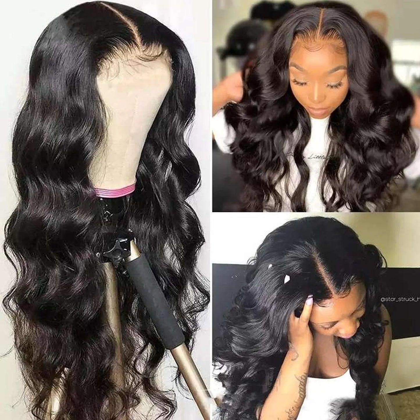Natural black body wave human hair wig 180C heat resistant cuticle aligned virgin remy