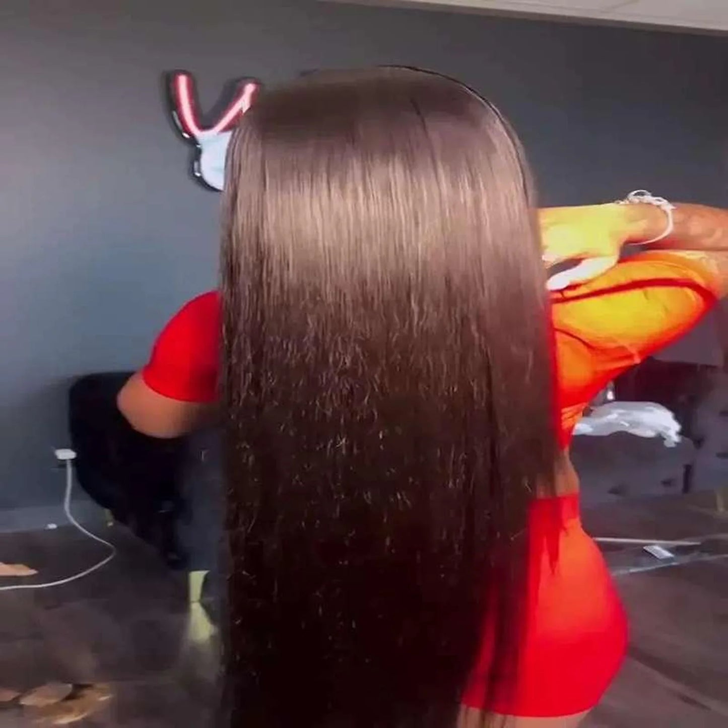 Human hair lace wig straight natural black virgin remy back view heat resistant 180C